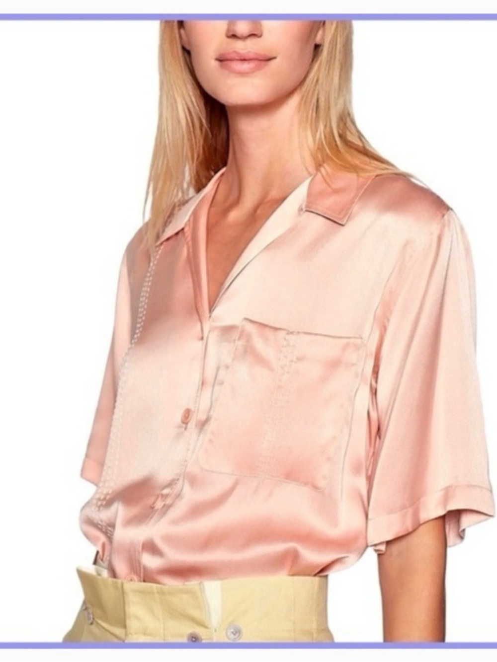 NWT Equipment Burdette Silk Short Sleeve Blouse Pink Medium Premium Designer